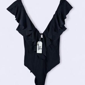 Chic Black Ruffled One-Piece Swimsuit